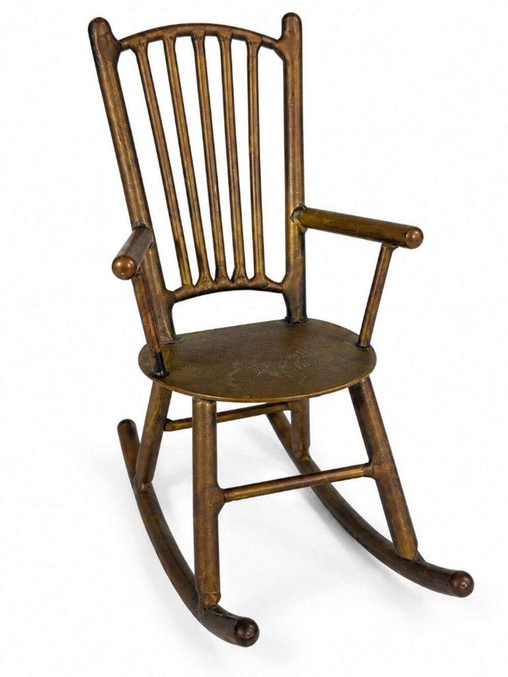 Rocking Chair Solid Brass Vintage Miniature Doll House Furniture Nursery Shelf H